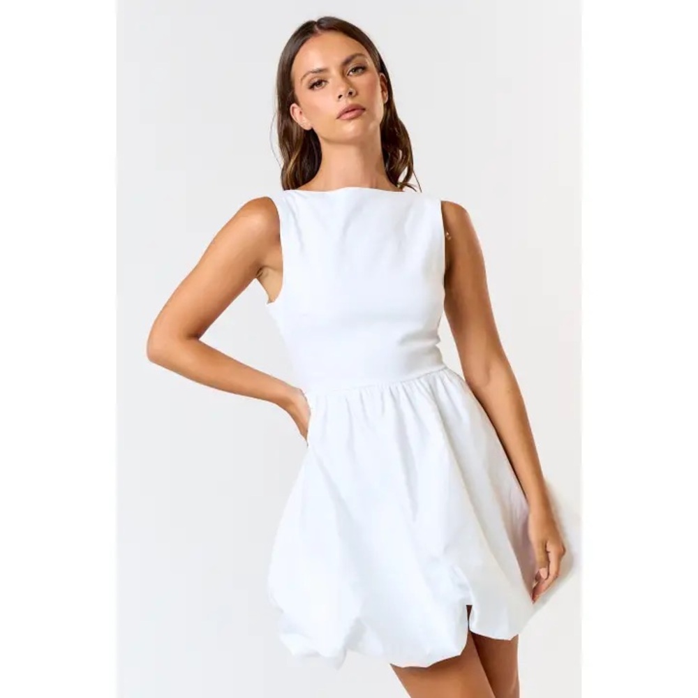 Winona Bubble Hem Mini White Sleeveless Dress